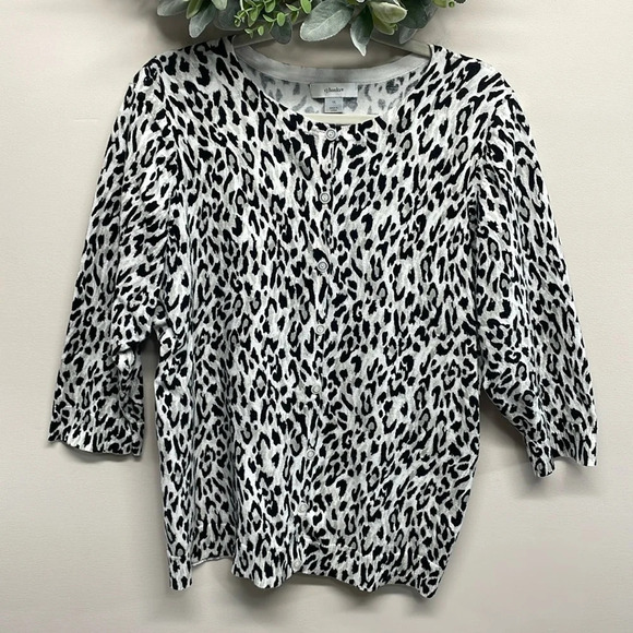 CJ Banks Cardigan Sweater Leopard Print 3/4 Sleeve 1X - Picture 1 of 14